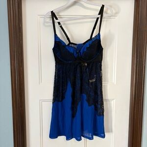 Lane Bryant Cacique Black and Blue Lace Chemise Lingered sz 18/20